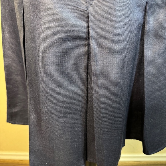 Navy Blue Pleated Midi Skirt Red Belt - Picture 2 of 8